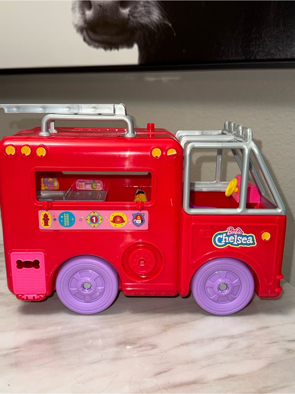 Barbie Chelsea Red Fire Truck Vehicle, Fold-Out Interior, for 6in Dolls